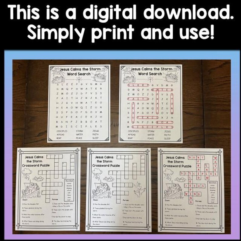 Jesus Calms the Storm Word Search & Crossword | Bible Story Printable ...