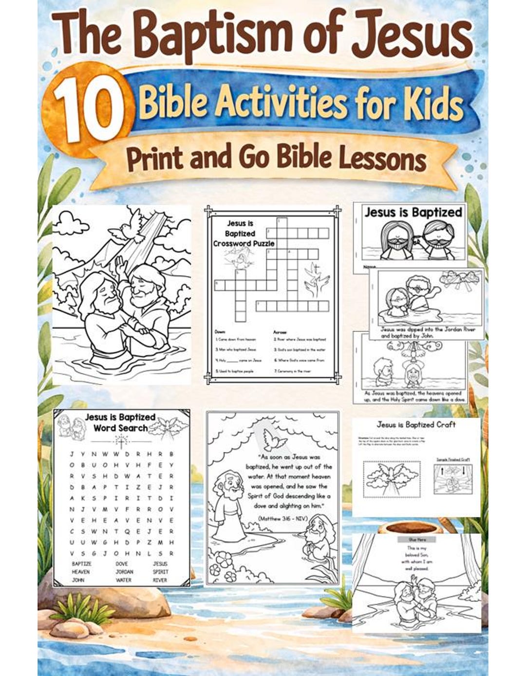 The Baptism of Jesus Sunday School Kid Activities {10 Products} Bible ...