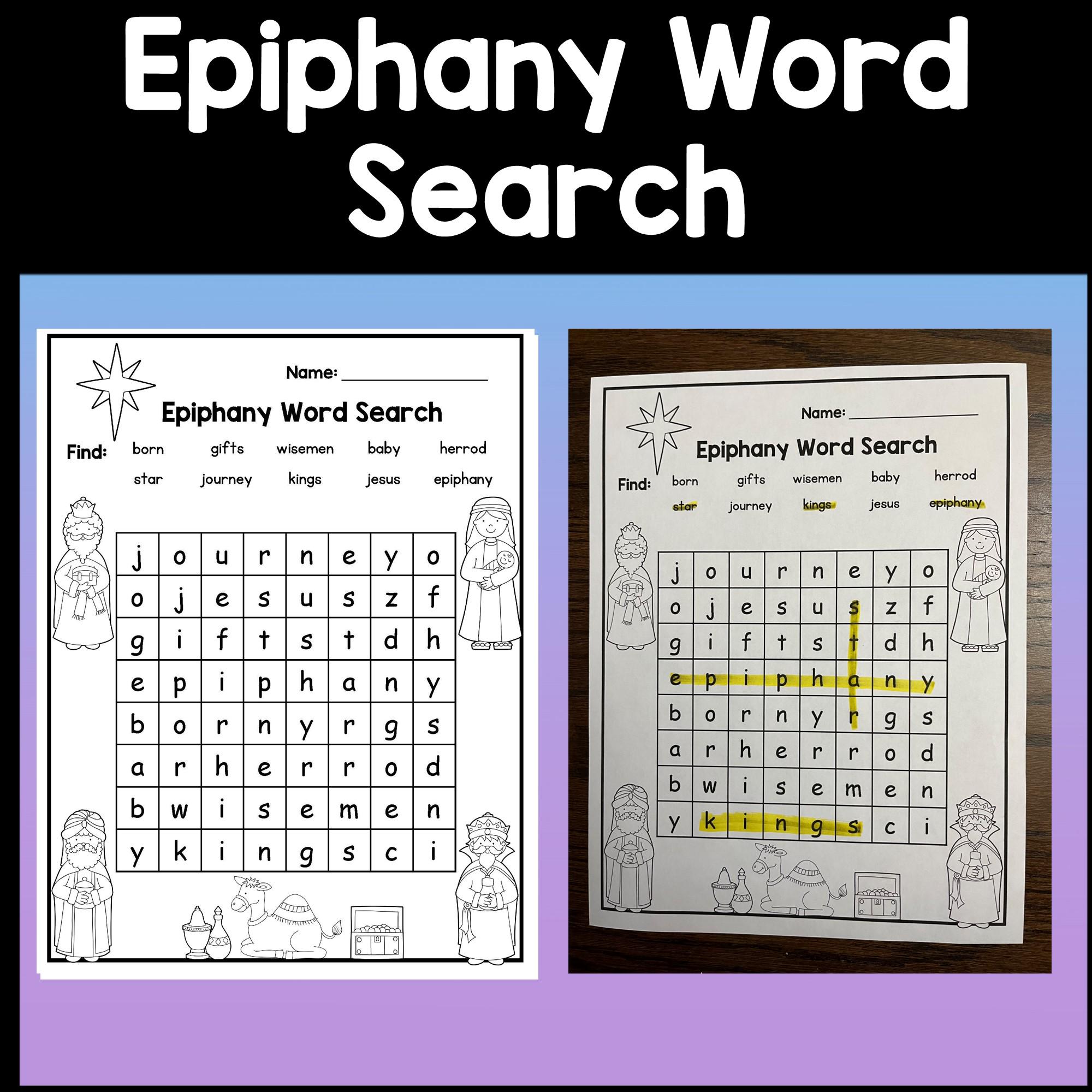 epiphany activities {book, craft, word search, coloring page, game