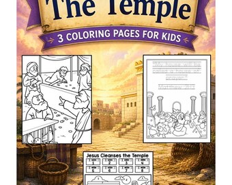 Jesus Cleanses the Temple Coloring Pages for Kids | Bible Story Color | Bible Verse Tracing Page | Bible verse coloring | Coloring Christian