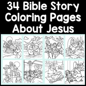 Bible Color Book -34 Coloring Pages of Jesus&#39; Life | Christ Coloring Pages | Christian Color Page |Religious Color Page |Coloring Book Jesus