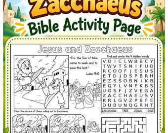 Jesus and Zacchaeus Church Activity Mat | Kids Bible Placemats | Bible Activity Placemats | Christianity Homeschool | Quiet Church