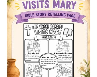 Bible Summary Guide Printable for Angel Gabriel vistis Mary | Printable Bible Summaries | Bible Made Easy | Bible Summary Template Printable