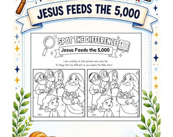 Spot the Difference Jesus Feeds the 5,000 | Bible Story Printable | Printable Sunday School Activity | I Spy Bible | Christian Homeschool