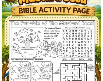 The Parable of The Mustard Seed Church Activity Mat | Kids Bible Placemats | Bible Activity Placemats | Quiet Church Activity Page Printable