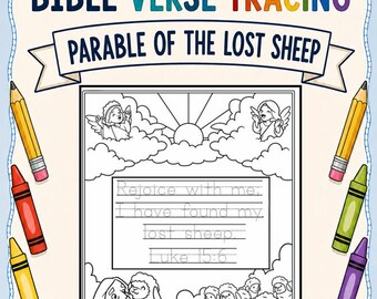 The Parable of the Lost Sheep Bible Verse Tracing Coloring Page | Christian Handwriting Practice | Scripture Memory Activity | Sunday School