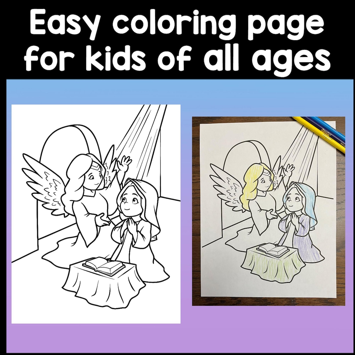 The Angel Gabriel Visits Mary Activities {craft, Coloring Page, Story