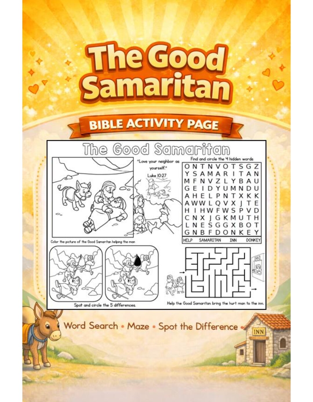 The Parable of the Good Samaritan Bible Activity Mat for Kids | Bible ...