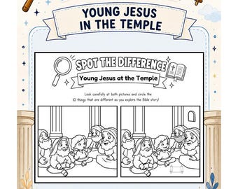 Spot the Difference Young Jesus in the Temple | Bible Story Printable | Printable Sunday School Activity | I Spy Bible |Christian Homeschool