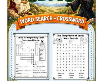 The Temptation of Jesus by Satan Word Search & Crossword | Bible Story Printable | Christianity Homeschool | Quiet Church | Wilderness Devil