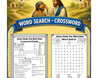 Jesus Heals the Blind Man Word Search & Crossword | Bible Story Printable | Christianity Homeschool | Quiet Church | Homeschooling
