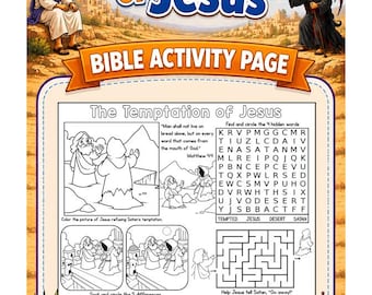 The Temptation of Jesus by Satan in the Wilderness Church Activity Mat | Kids Bible Placemats | Bible Activity Placemats | Quiet Church