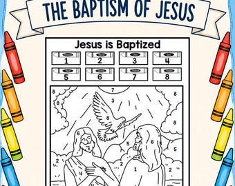 The Baptism of Jesus Color by Number Page |  Faith Based Coloring Pages | Bible Story Color | Gospel Coloring | Jesus is Baptized
