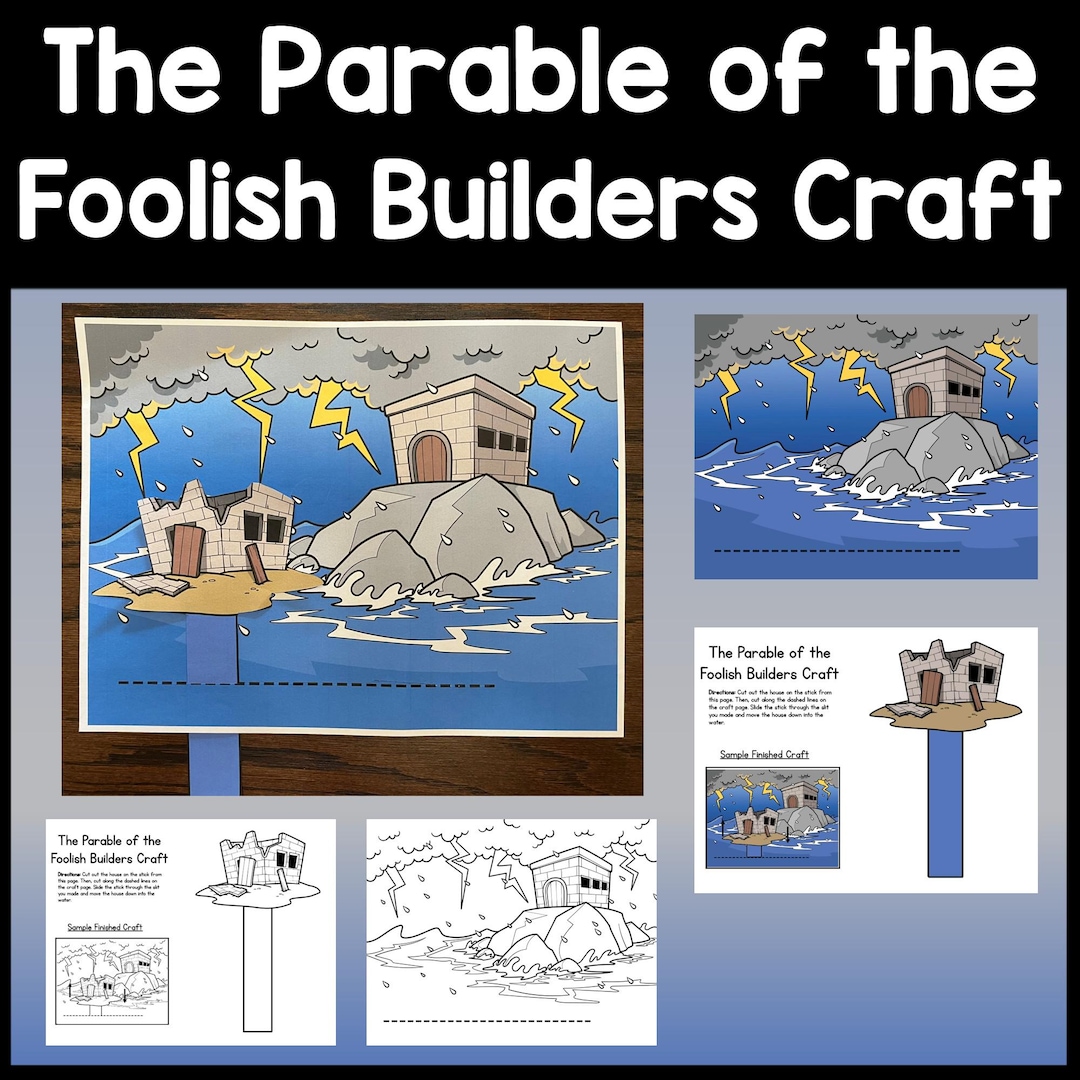 The Parable of the Foolish Builders Craft {color and B/W} Preschool ...