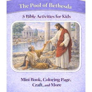 Actividades de Jesús y el estanque de Betesda {Página para colorear, manualidad, libro de cuentos} Milagros de Jesús / Lección de escuela dominical / Actividad de historia bíblica