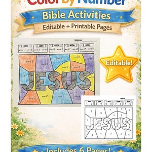 Christliche Farbe nach Anzahl Seiten {6 Seiten} Bearbeitbare Glaubensbasierte Malseiten | Evangelium Ausmalen | Anbetung Färbung | Färbung Christ