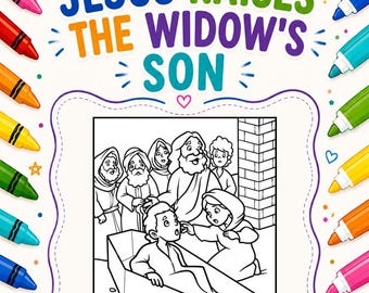 Jesus Raises the Widow's Son Coloring Page | Bible Story Color Pages Kids  | Faith Based Coloring | Jesus Coloring |Printable Coloring Sheet