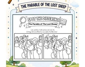 Spot the Difference Parable of the The Lost Sheep | Bible Story Printable | Printable Sunday School | I Spy Bible | Christian Homeschool