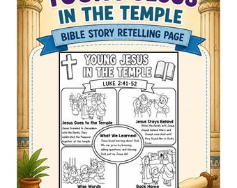 Bible Summary Guide Printable for Young Jesus in the Temple | Printable Bible Summaries | Bible Made Easy | Bible Summary Template Printable