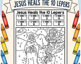 Jesus Heals 10 Lepers Color by Number Page |  Faith Based Coloring Pages | Bible Story Color | Gospel Coloring | Coloring Christian Inspired