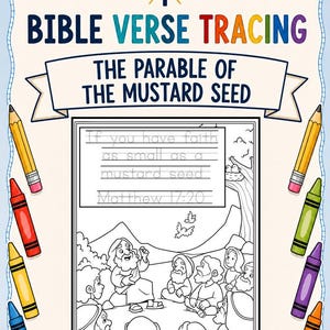 The Parable of the Mustard Seed Bible Verse Tracing Coloring Page | Christian Handwriting Practice | Scripture Memory Activity | Jesus
