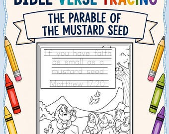 The Parable of the Mustard Seed Bible Verse Tracing Coloring Page | Christian Handwriting Practice | Scripture Memory Activity | Jesus