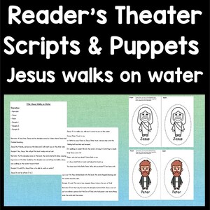 Puede incluir: Marionetas imprimibles en blanco y negro para un guion de teatro de lectura sobre Jesús caminando sobre el agua. Las marionetas incluyen a Jesús y a Pedro. El título del guion es "Jesús camina sobre el agua".