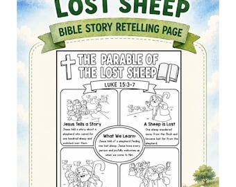Bible Summary Printable for the Parable of the Lost Sheep | Bible Stories Color Worksheet For Kids | Worship Coloring | Bible Made Easy |