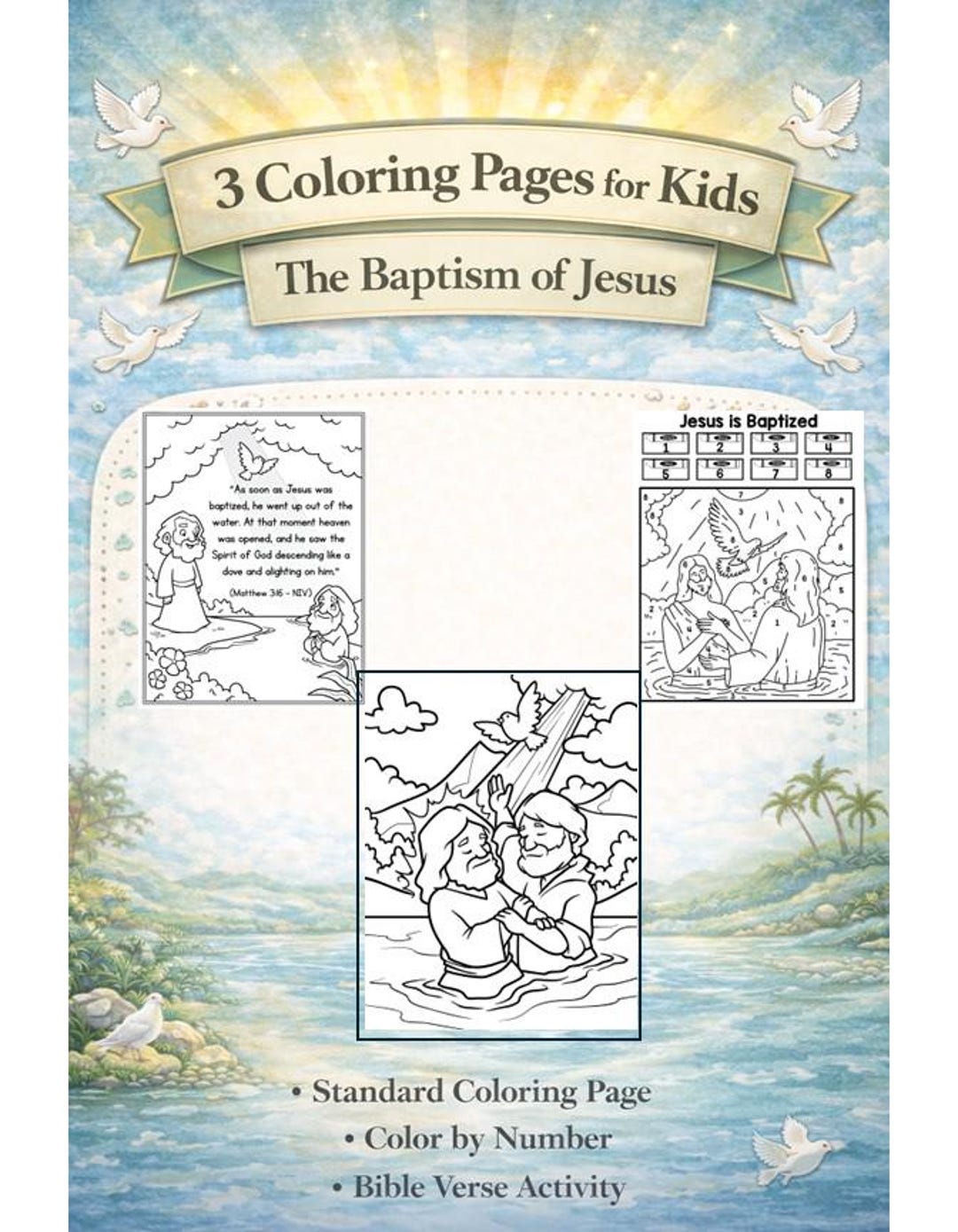 Baptism of Jesus Coloring Pages {3 Pages!} | Bible Story Color | Bible ...