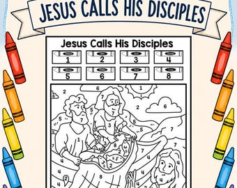 Jesus Calls His Disciples Color by Number Page |  Faith Based Coloring Pages | Bible Story Color | Gospel Coloring | Fishers of Men