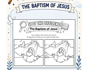 Spot the Difference The Baptism of Jesus | Bible Story Printable | Printable Sunday School Activity | I Spy Bible | Jesus is Baptized