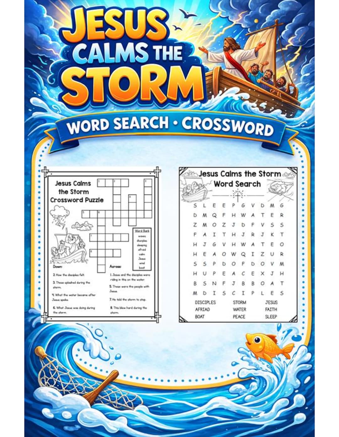 Jesus Calms the Storm Word Search & Crossword | Bible Story Printable ...