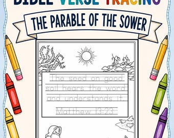 The Parable of the Sower Bible Verse Tracing Coloring Page | Christian Handwriting Practice | Scripture Memory Activity | Sunday School