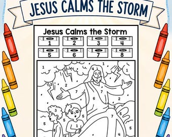 Jesus Calms the Storm Color by Number Page |  Faith Based Coloring Pages | Bible Story Color | Gospel Coloring | Coloring Christian Inspired