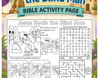 Jesus Heals the Blind Man Church Activity Mat | Kids Bible Placemats | Bible Activity Placemats | Quiet Church Activity Page | Printable