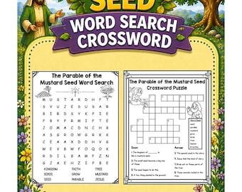 Parable of The Mustard Seed Word Search & Crossword | Bible Story Printable | Christianity Homeschool | Quiet Church | Homeschooling Jesus