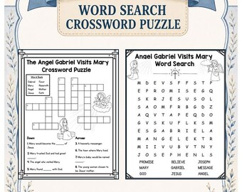 The Angel Gabriel Visits Mary Word Search & Crossword Bible Story Printable | Christianity Homeschool | Quiet Church | The Annunciation