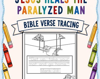 Jesus Heals the Paralyzed Man Bible Verse Tracing Coloring Page | Christian Handwriting Practice | Scripture Memory Activity | Sunday School