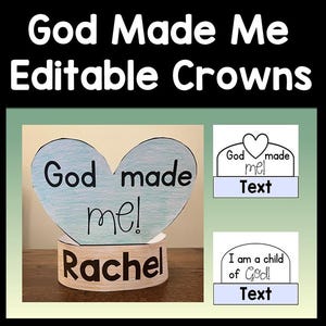 God Made Me & God Loves Me + God Made Me Special Crowns - Editable! {9 Different Crowns!} | Sunday School Craft | Christian Craft