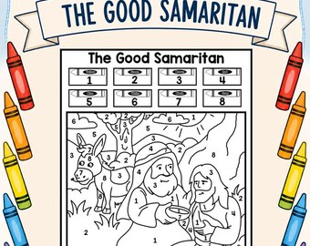 The Parable of the Good Samaritan Color by Number Page |  Faith Based Coloring Pages | Bible Story Color | Gospel Coloring