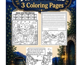 Jesus and Nicodemus Coloring Pages for Kids | Bible Story Color | Bible Verse Tracing Page | Bible verse coloring | John 3:16 Coloring Page