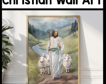 Jesus Leaves the 99 Art Watercolor | Christian Wall Art | Christian Printable Art | Modern Christian Art | Jesus Lamb Art | Jesus Lamb Print