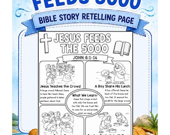 Bible Summary Printable for Jesus Feeds the 5,000 | Bible Stories Color Worksheet For Kids | Worship Coloring | Bible Made Easy