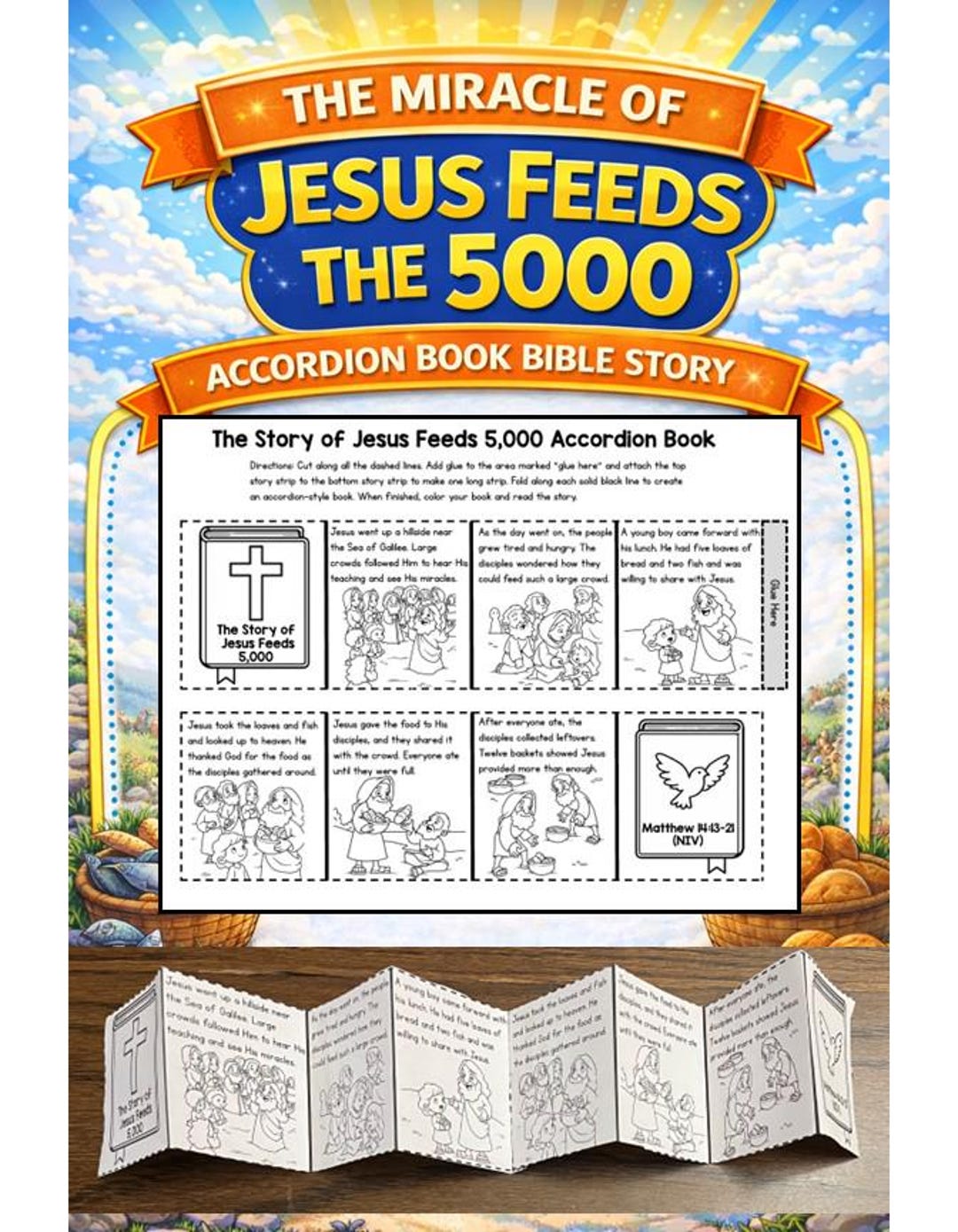 Jesus Feeds the 5,000 Christian Bible Story Folding Book for Kids ...