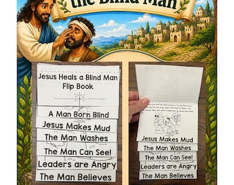 Jesus Heals the Blind Man Flip Book Craft | Bible Story Activity for Kids | Sunday School Printable | Mini Book | Digital Download
