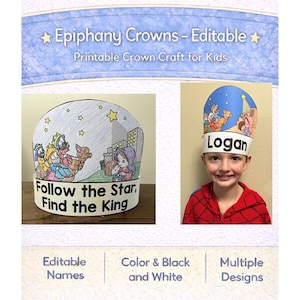 Epiphany Crowns Pyssel - Redigerbart! {6 Designs in Color & Black White} Epiphany Pyssel | Epiphany Lesson Kids | Kristendom Hemundervisning | Aktivitet