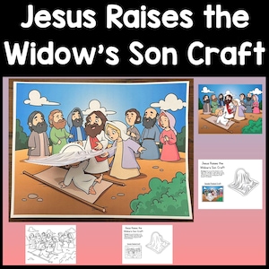 Jesus Raises the Widow&#39;s Son from the Dead {Color and B/W} Bible Story Craft | Sunday School Craft | Jesus Craft for Kids | Preschool Craft