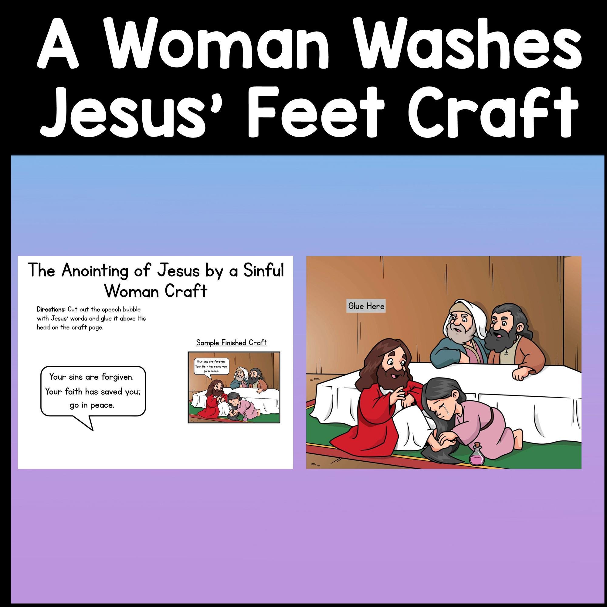 A Woman Washes Jesus' Feet Craft {color & B/W} Sunday School Lesson