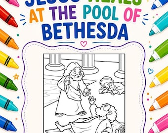 Jesus Heals at the Pool of Bethesda Coloring Page | Bible Story Color Pages Kids  | Faith Based Coloring | Jesus Coloring | Printable Sheet