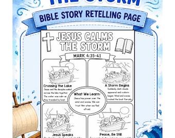 Bible Summary Printable for Jesus Calms the Storm | Bible Stories Color Worksheet For Kids | Worship Coloring | Bible Made Easy